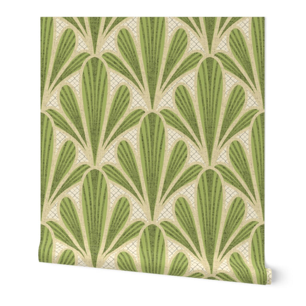 MCM Scalloped Fans - Sage on Beige