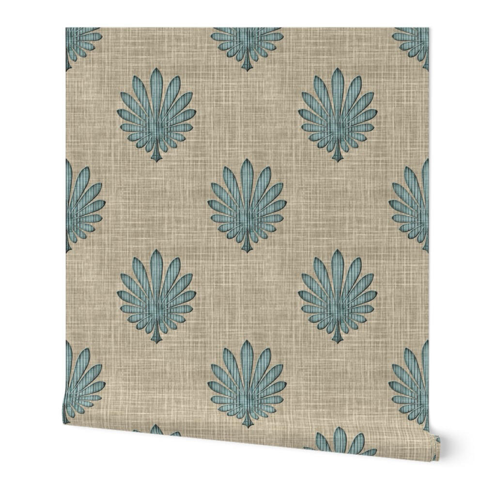 Palm Block Print on Faux Linen